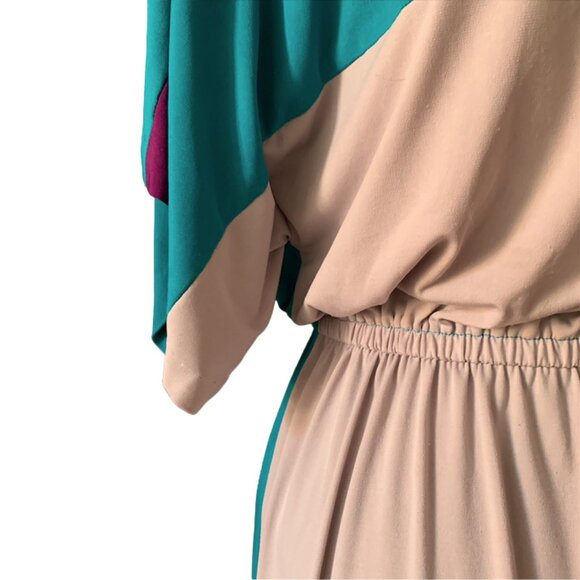 SURI CHIN  | Colorblock Dolman Sleeve Dress |  Teal, grey burgundy | Size 8 - Picture 3 of 15